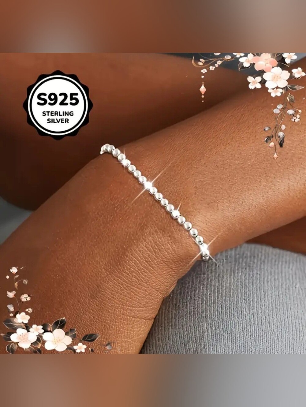 S925 Sterling Silver Round Beads Bracelet – Elegant Minimalist Fashion Jewelry